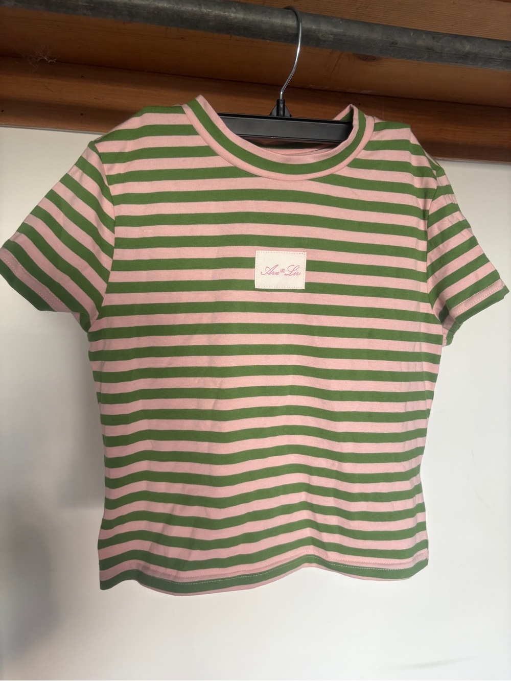 Pink & Green Striped Short Sleeve Tee